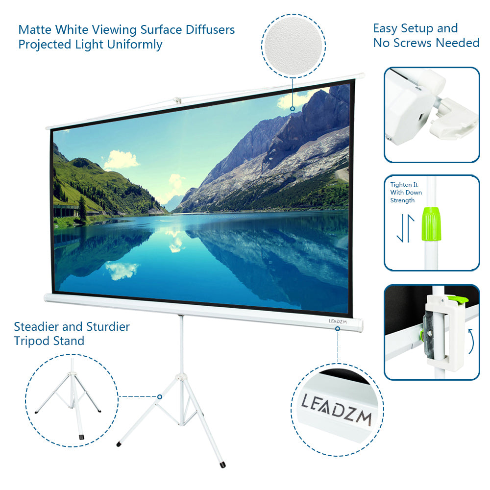 Perfect 84 INCH 16:9 HD Portable Tripod Pull Up Projector Screen Curtain